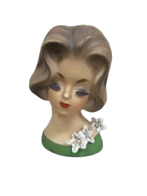 MC1- Custom Vintage Lady Head Vase - Beaded Tree