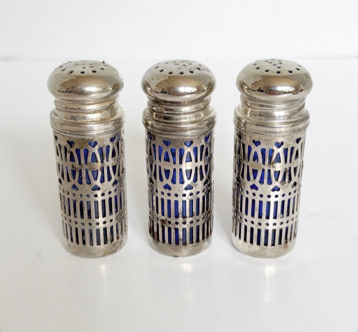 G10 - Set of 3 Salts - Silver plated with cobalt blue inserts