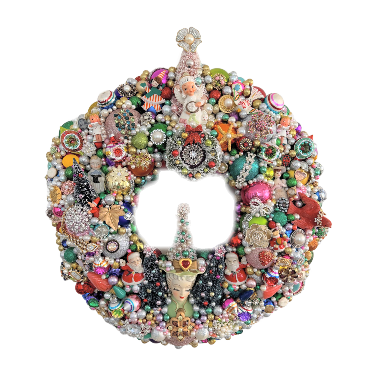 Custom Vintage Jewelry Christmas Wreath – Handmade Brooch & Ornament Wreath