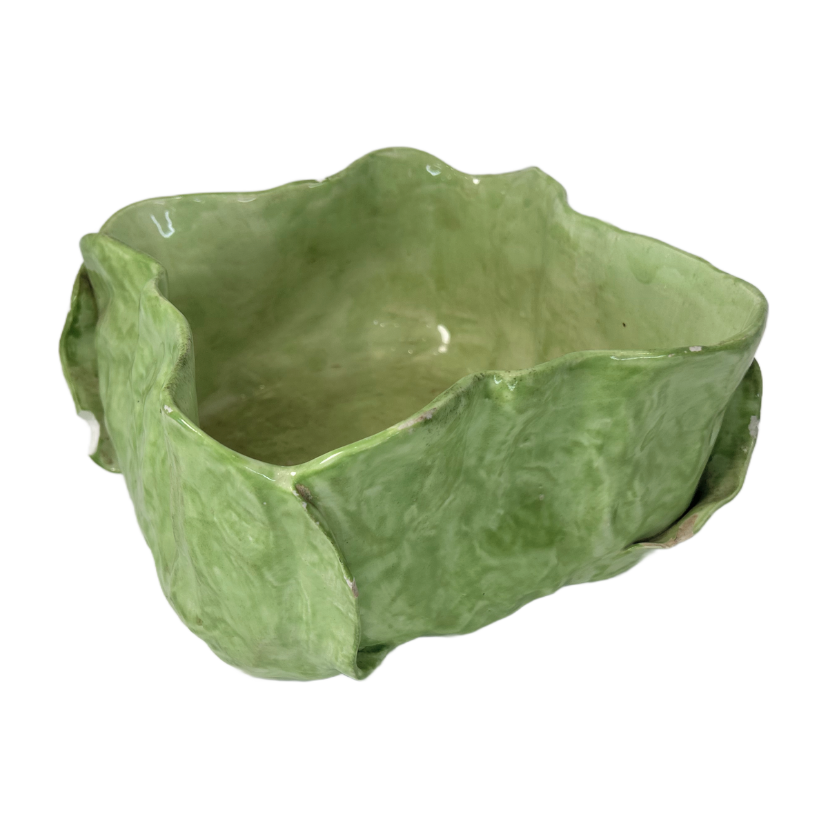 H13 - Green Lettuce Leaf Ceramic Bowl – Handmade Cabbage Leaf Serving Bowl