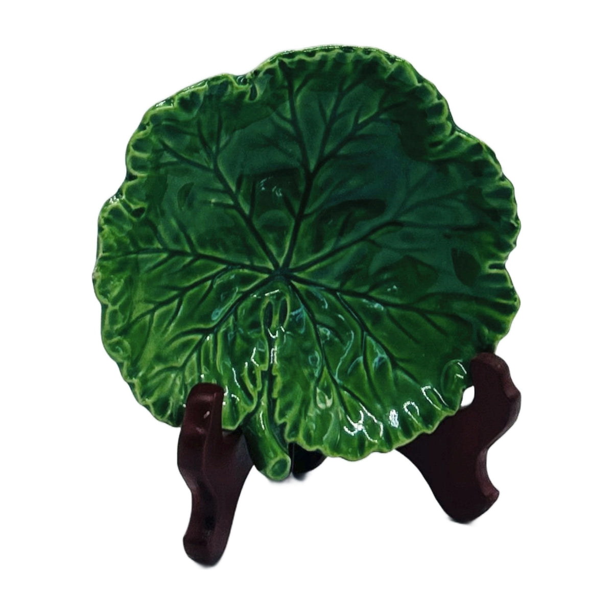 Vintage Green Majolica Leaf Plate – Cabbage Geranium Leaf Dish