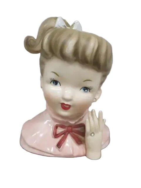 LB2- Custom Vintage Lady Head Vase - Beaded Tree