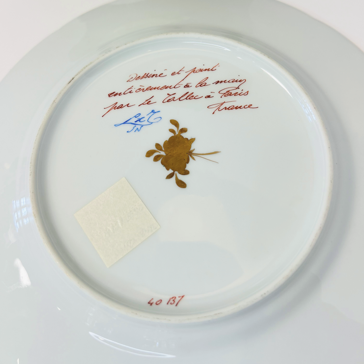 H8 - Le Tallec Paris Hand-Painted Bird Plates – Pair, Green & Gold Border Porcelain