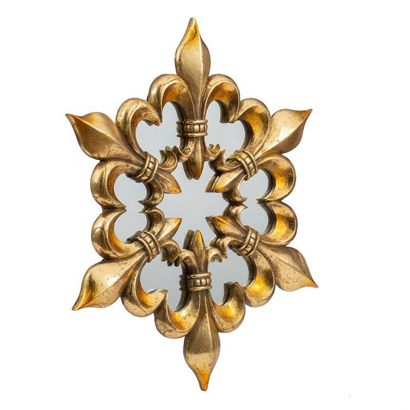 16.5x1.5x9" Antique Gold Fleur-de-lis Wall Mirror