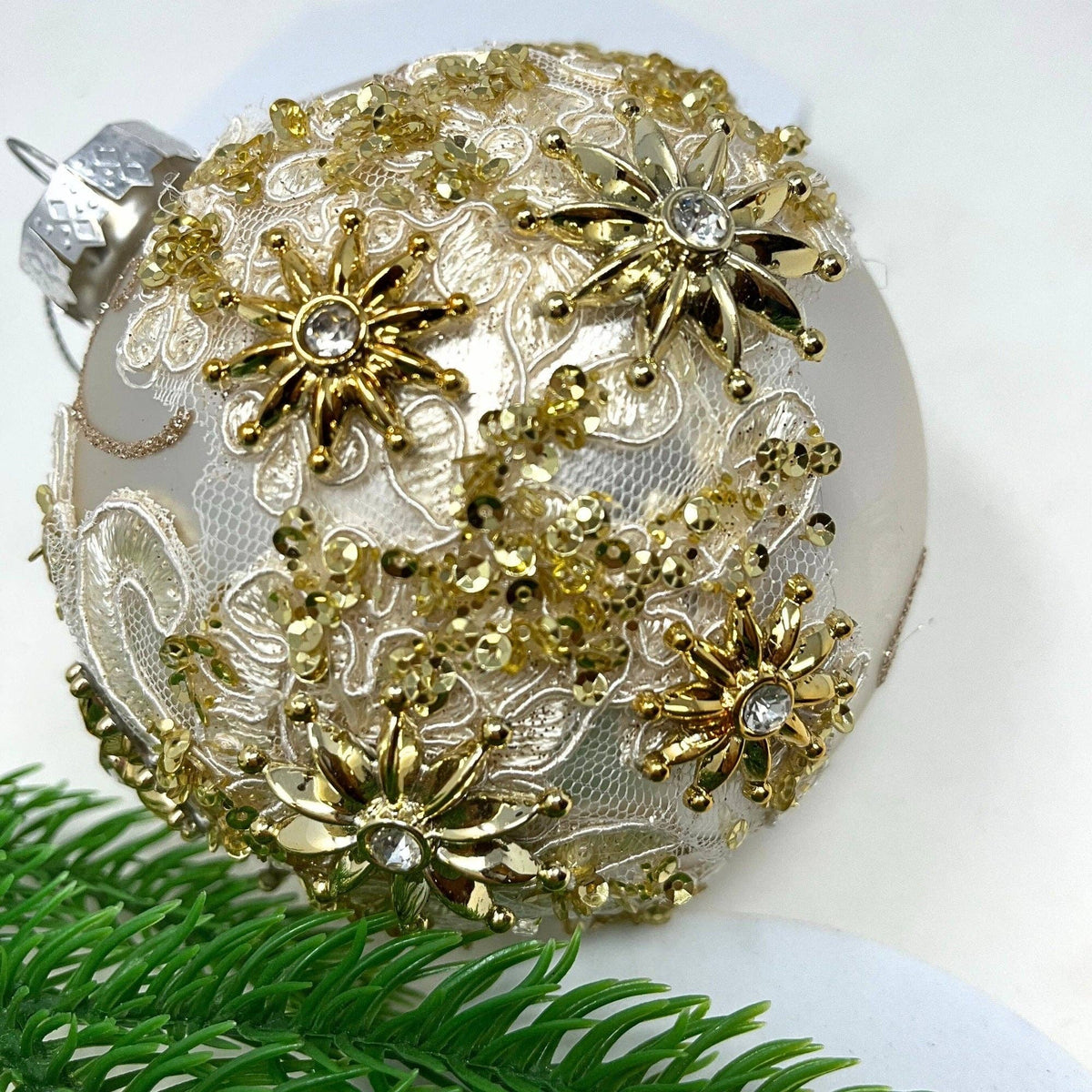 Glass Ball Ornament w/ Ornate Floral Print 4"