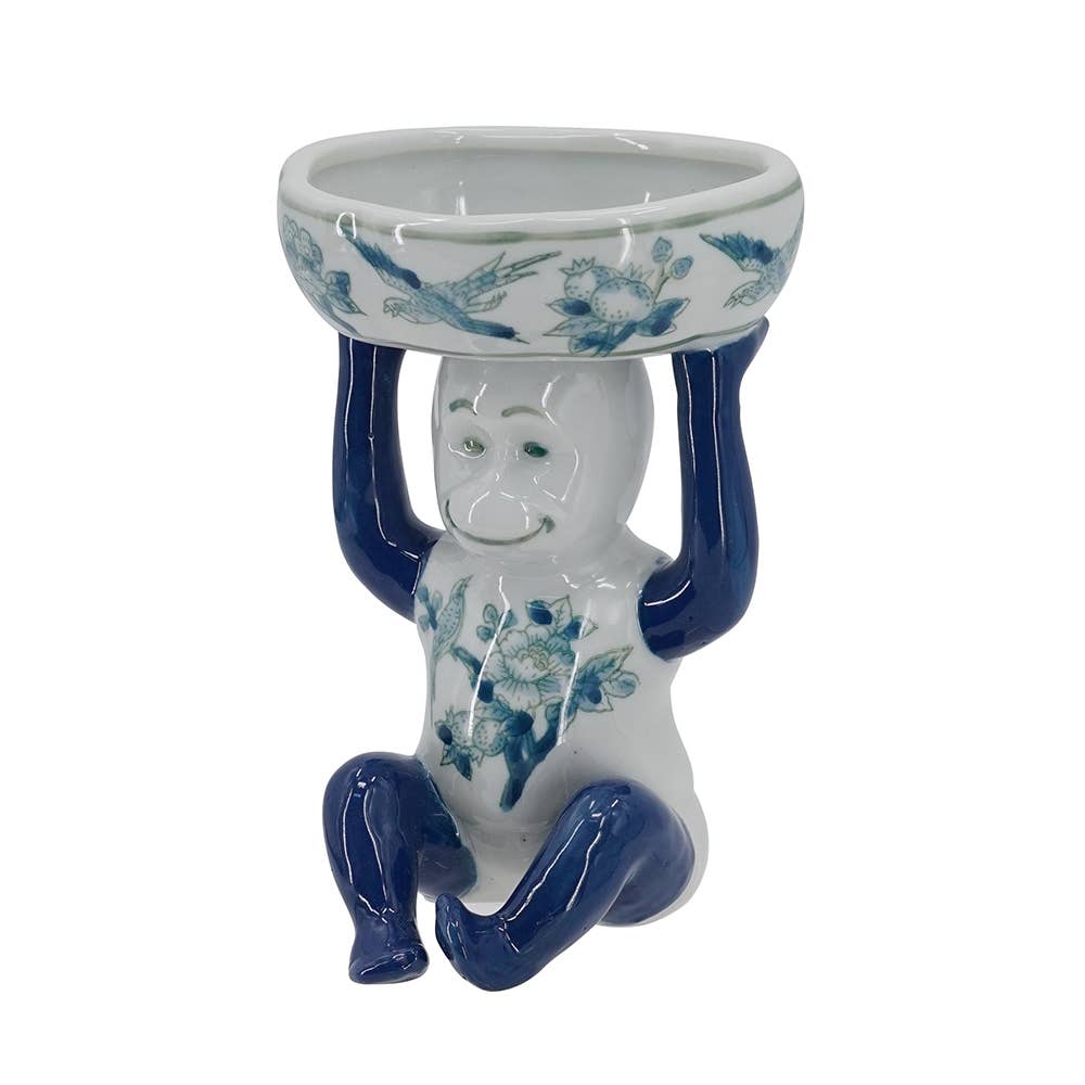 5.5x5x7" Porcelain Monkey - Blue/Green/White