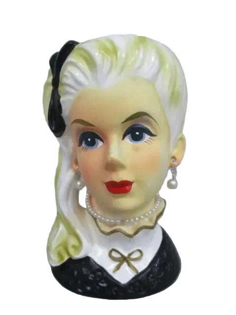 LB5- Custom Vintage Lady Head Vase - Beaded Tree -  6"