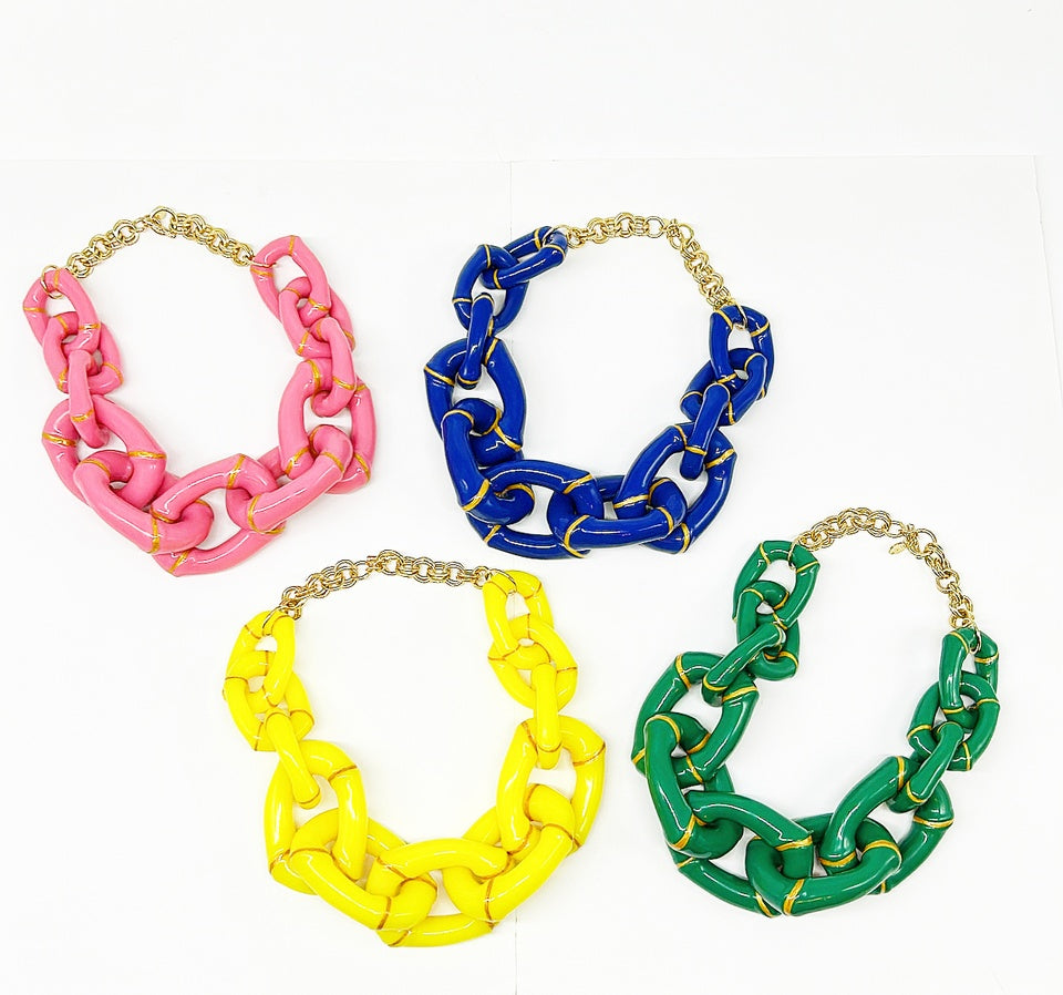 "The Michelle"  Bamboo Link Necklace  - Blue