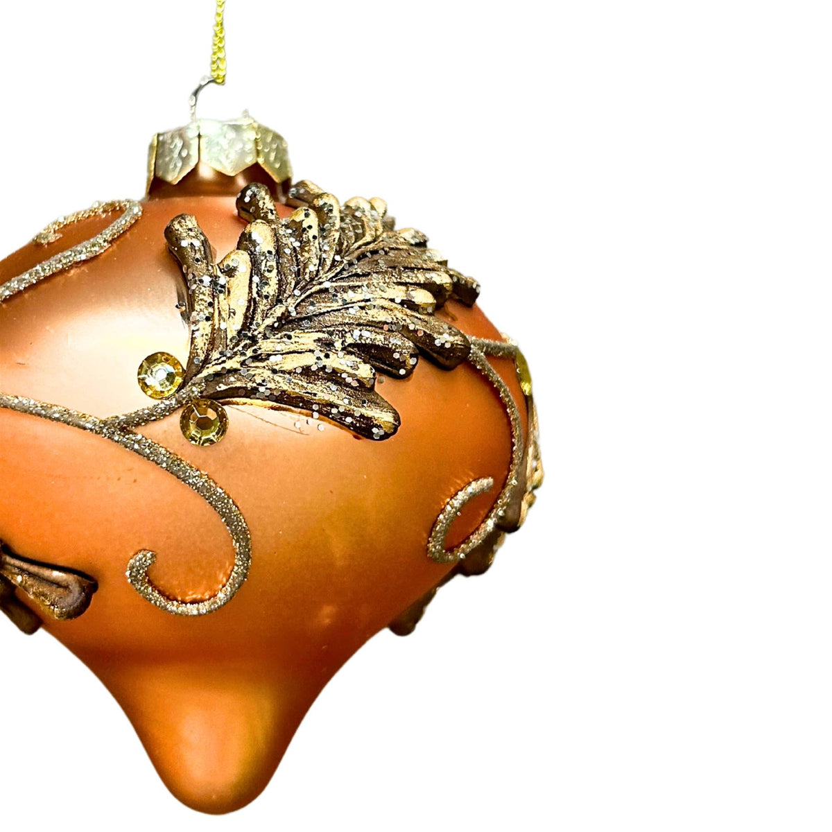 Winter Embossed Gold Finial Drop Ornament 4"