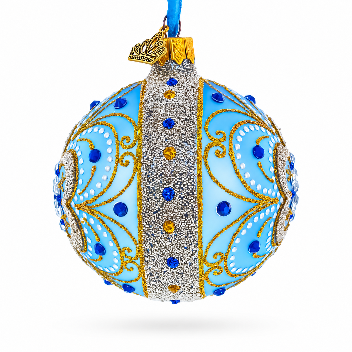 Baroque Filigree with Gemstones on Blue Glass Ornament