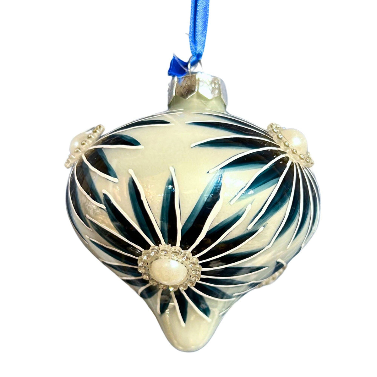 Blue Daisy Pearl Onion Ornament 4"