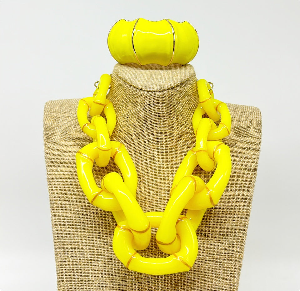 "The Michelle"  Bamboo Link Necklace - Yellow