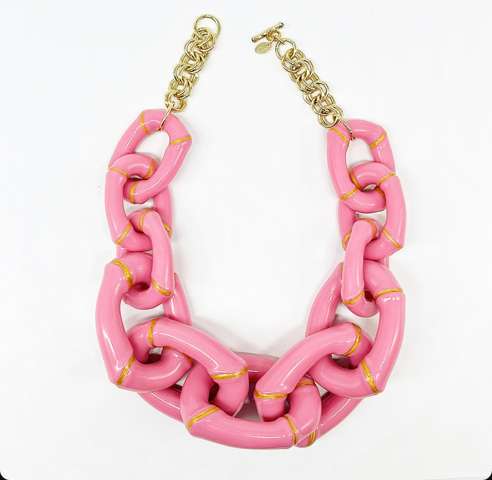 "The Michelle"  Bamboo Link Necklace  - Pink
