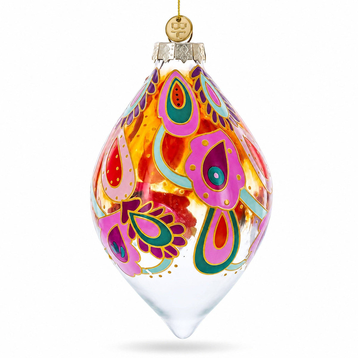 Copper Paisley Teardrop Glass Ornament