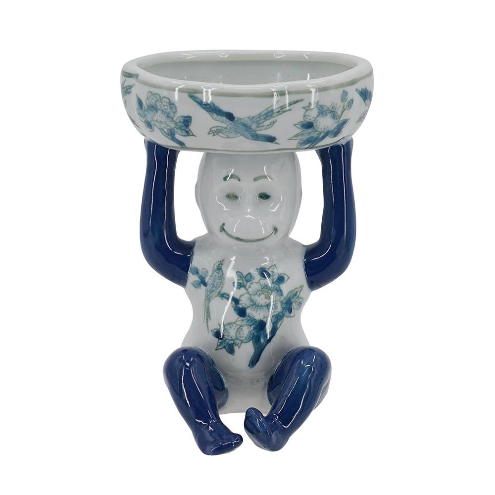 5.5x5x7" Porcelain Monkey - Blue/Green/White