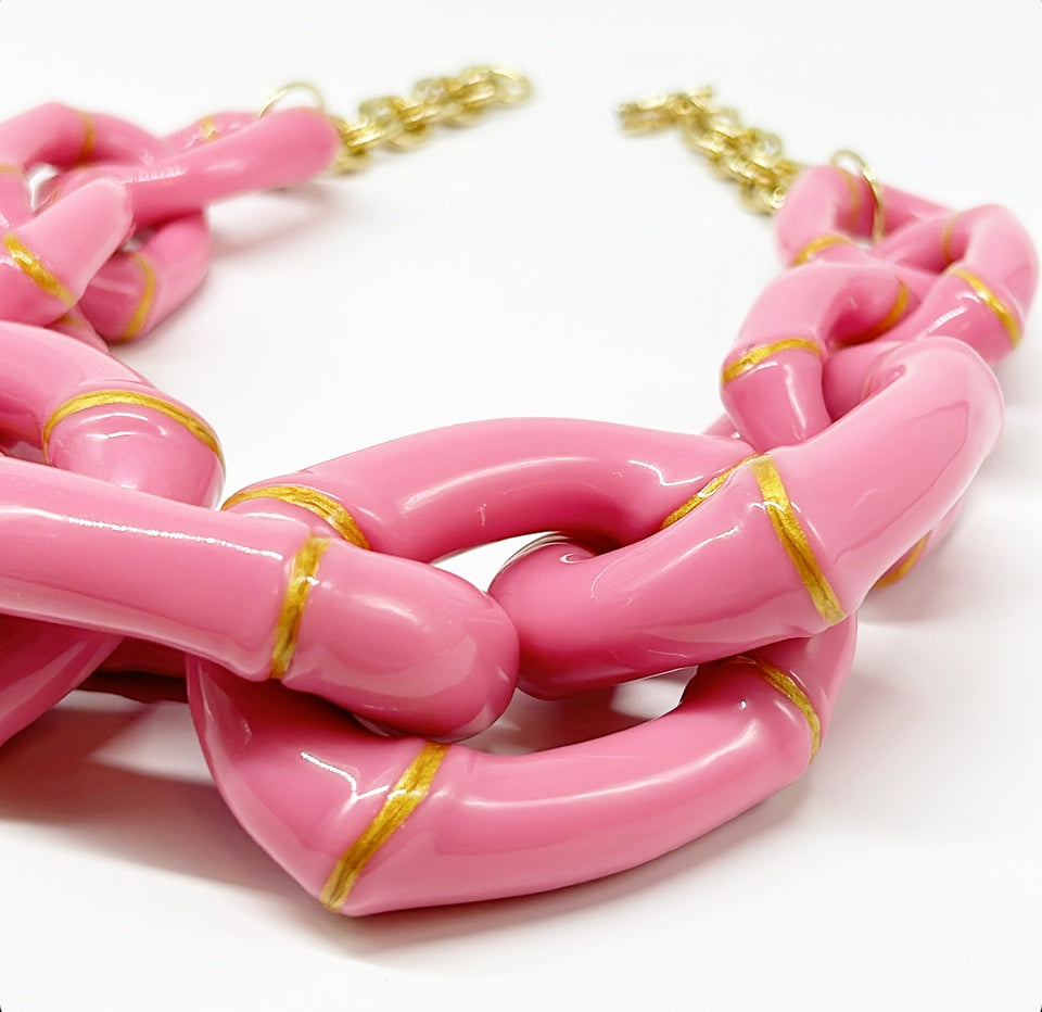 "The Michelle"  Bamboo Link Necklace  - Pink