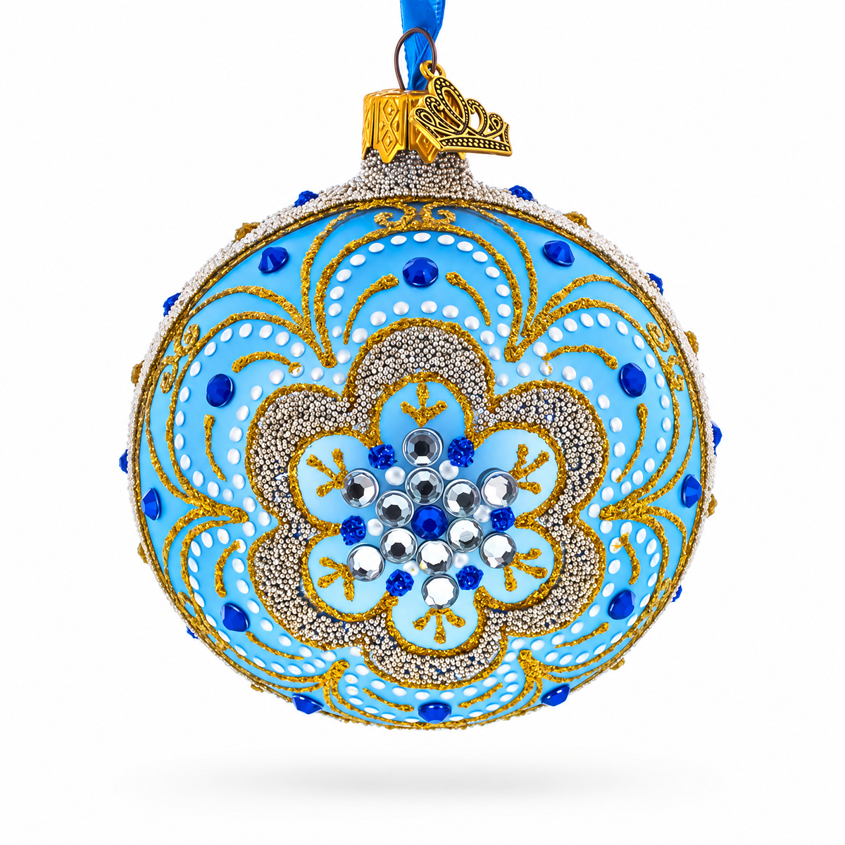 Baroque Filigree with Gemstones on Blue Glass Ornament