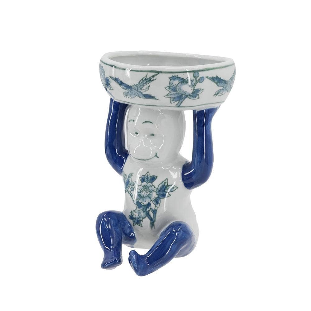 5.5x5x7" Porcelain Monkey - Blue/Green/White