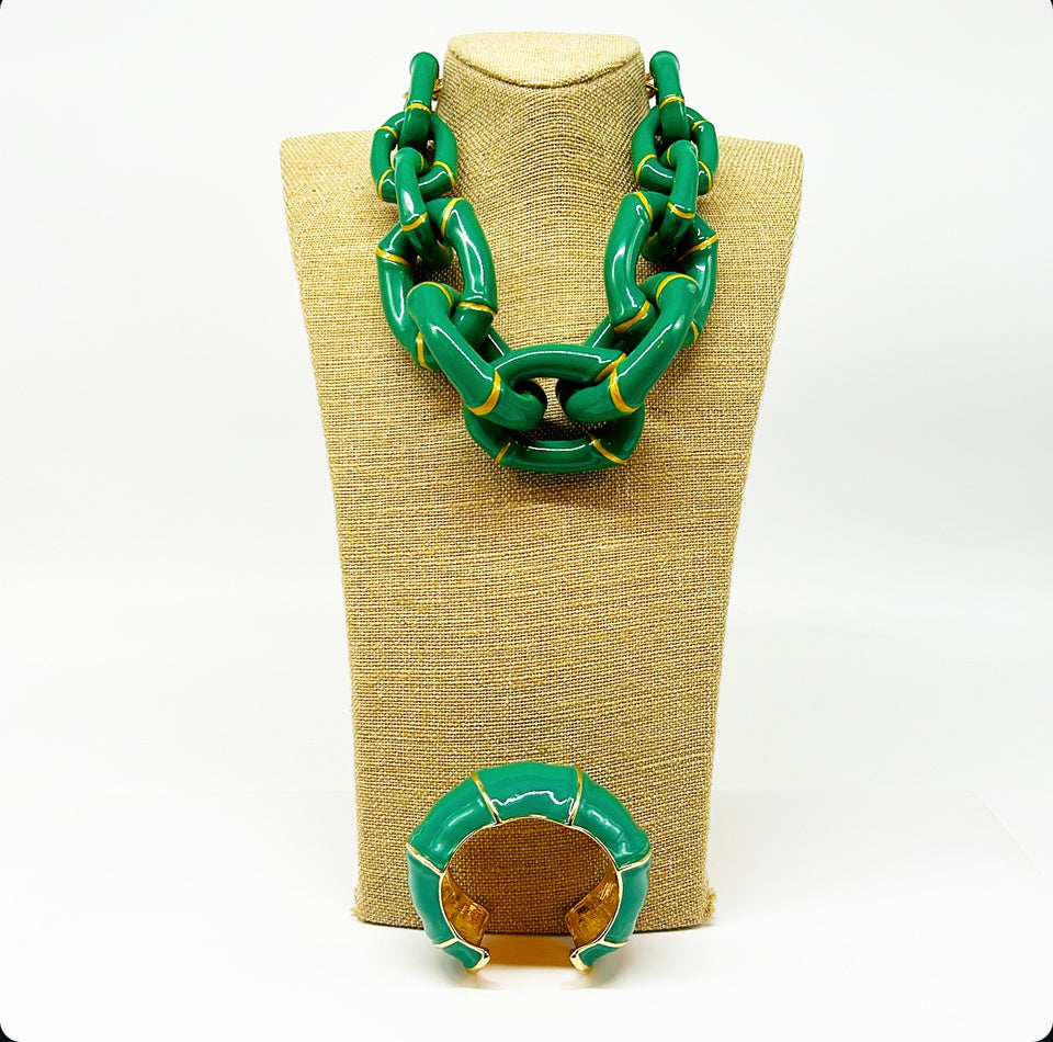 "The Michelle"  Bamboo Link Necklace  - Green