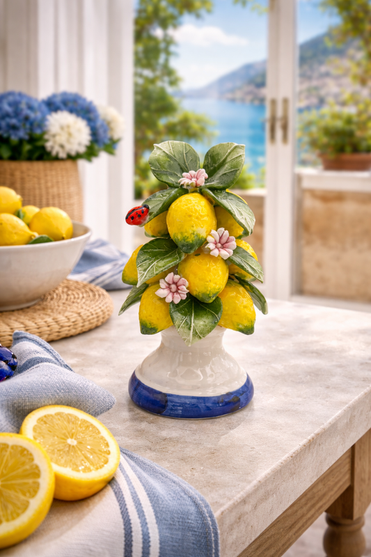 Italian ceramic lemon cascade sculpture 19 cm