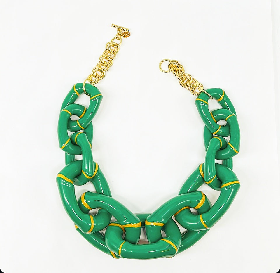 "The Michelle"  Bamboo Link Necklace  - Green