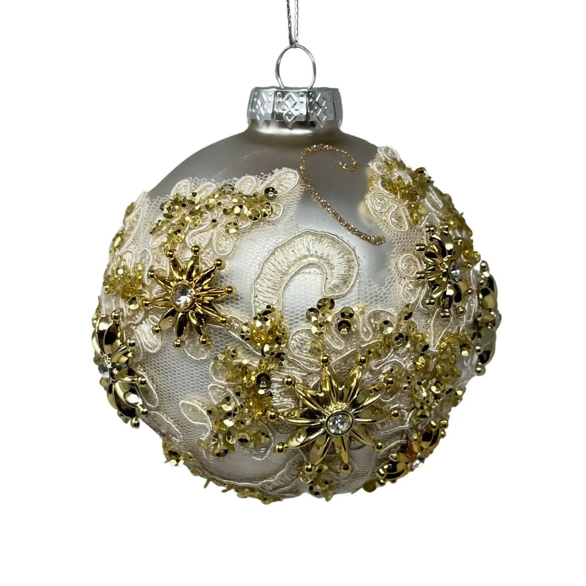 Glass Ball Ornament w/ Ornate Floral Print 4"