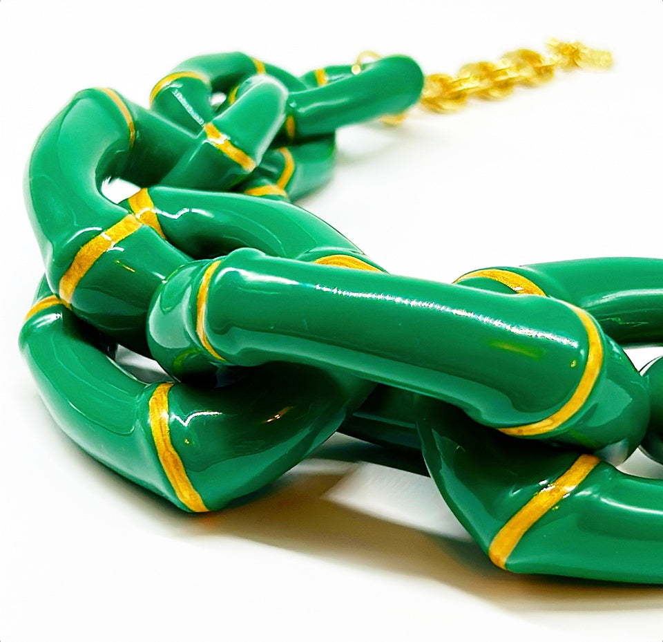 "The Michelle"  Bamboo Link Necklace  - Green