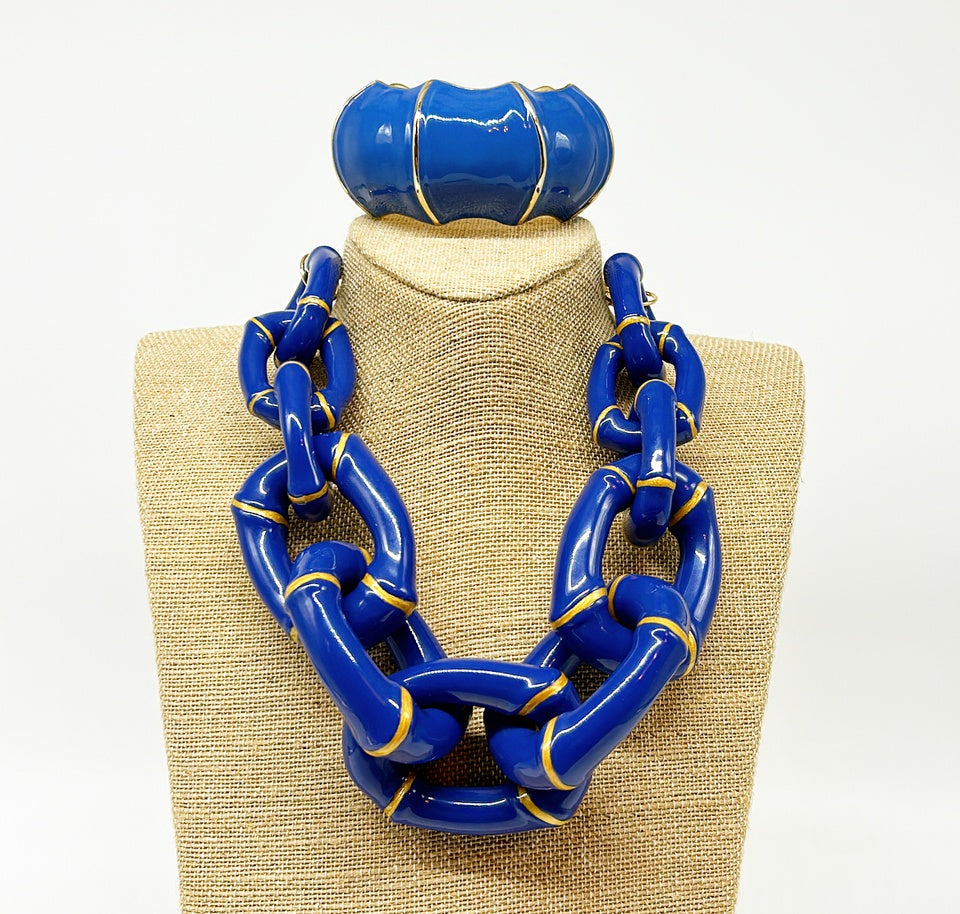 "The Michelle"  Bamboo Link Necklace  - Blue