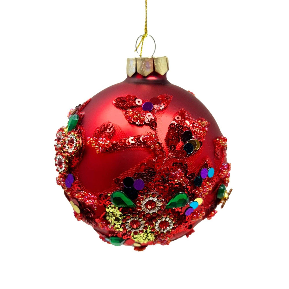 Matte Red Ornate Gem Print Ornament 4"