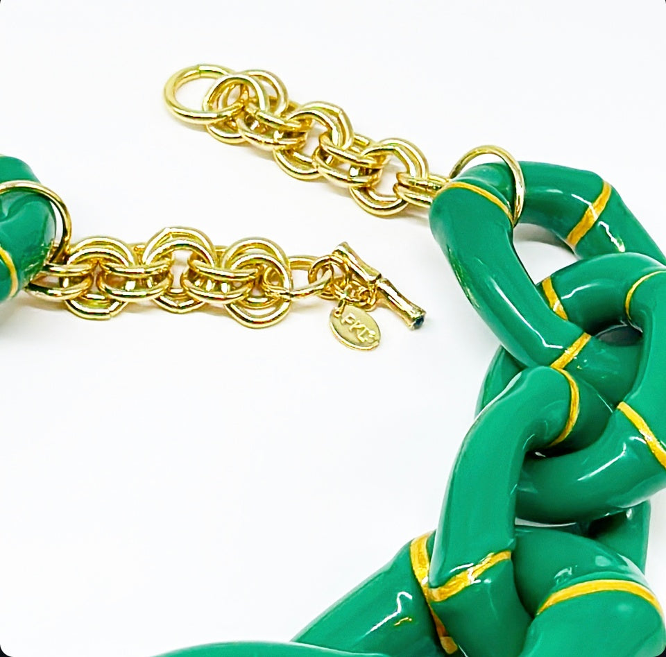 "The Michelle"  Bamboo Link Necklace  - Green