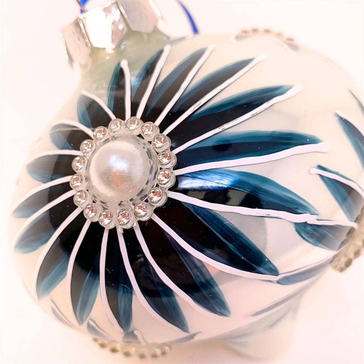 Blue Daisy Pearl Onion Ornament 4"