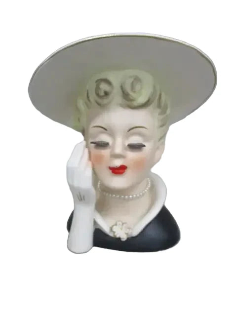 LA3 - Custom Vintage Lady Head Vase - Beaded Tree - 6.5"