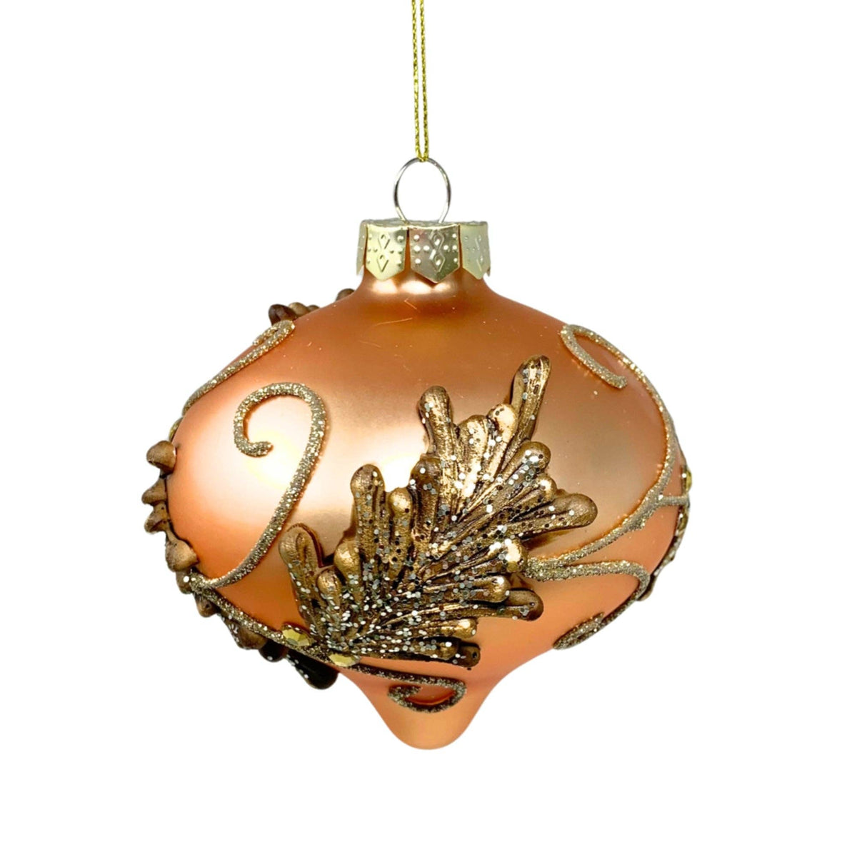 Winter Embossed Gold Finial Drop Ornament 4"