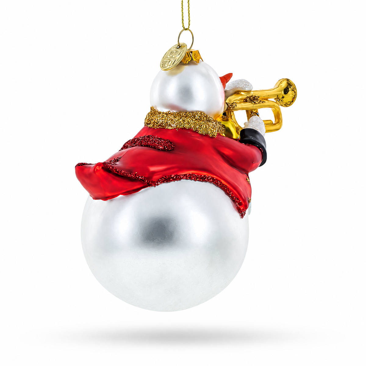 Festive Snowman Playing Trumpet Glass Ornament