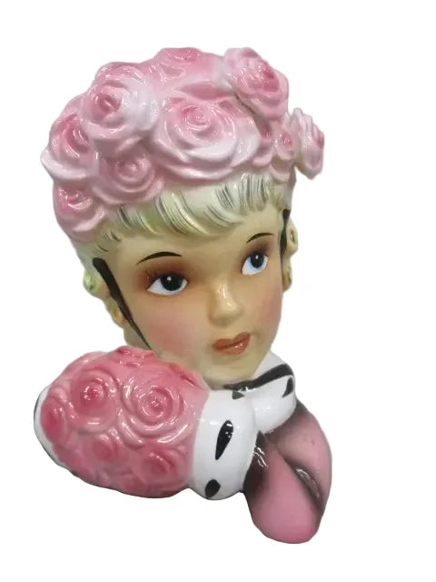 LA1- Custom Vintage Lady Head Vase - Beaded Tree - 6"