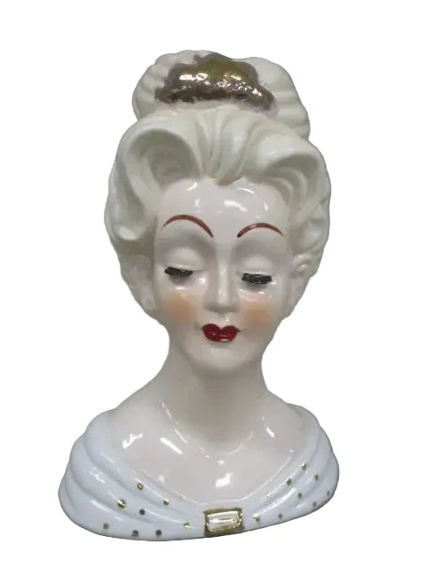 XL1- Custom Vintage Lady Head Vase - Beaded Tree - 10"
