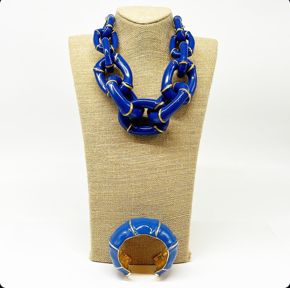 "The Michelle"  Bamboo Link Necklace  - Blue