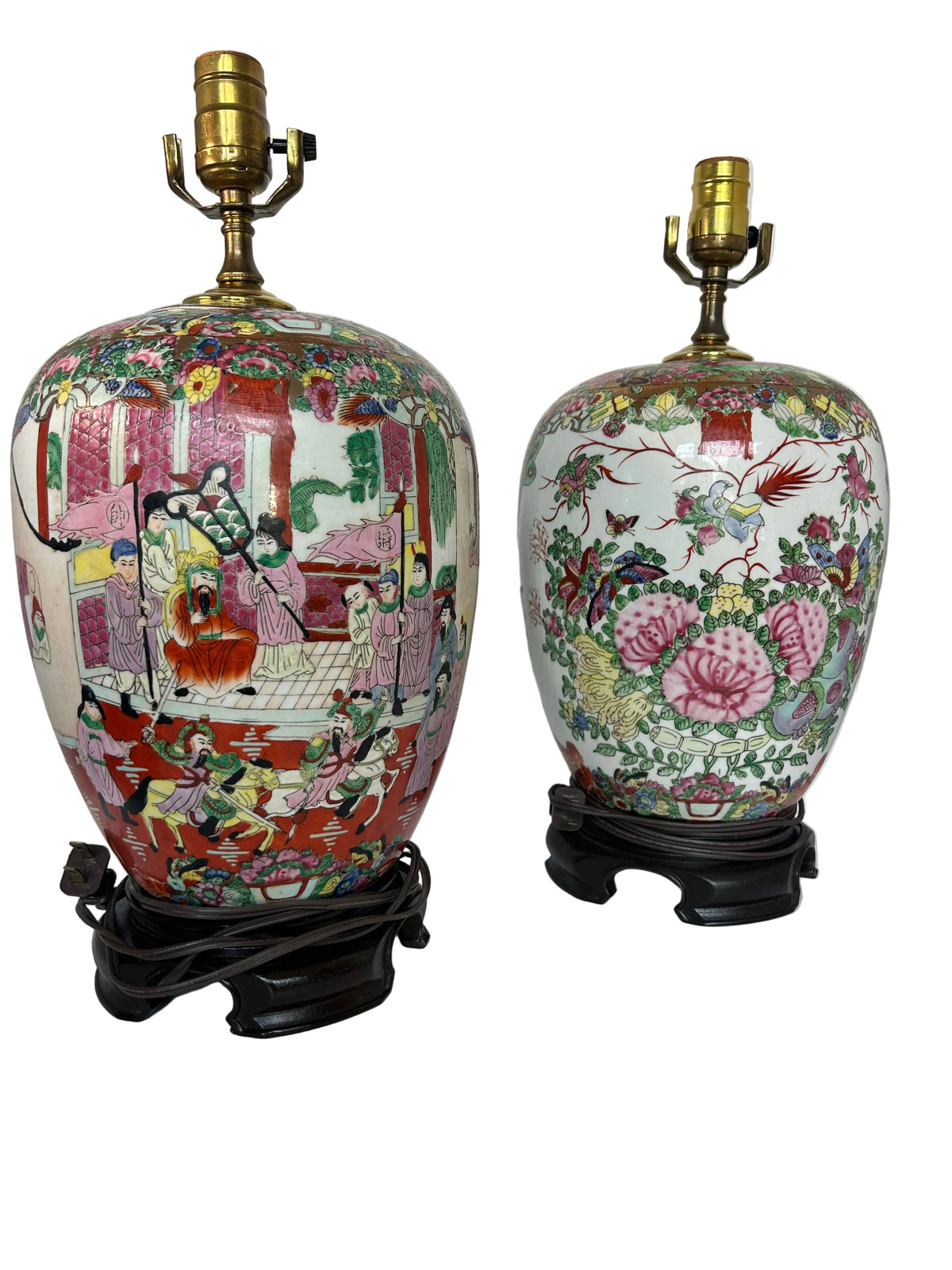 E3- Pair of Matching Rose Medallion Lamps