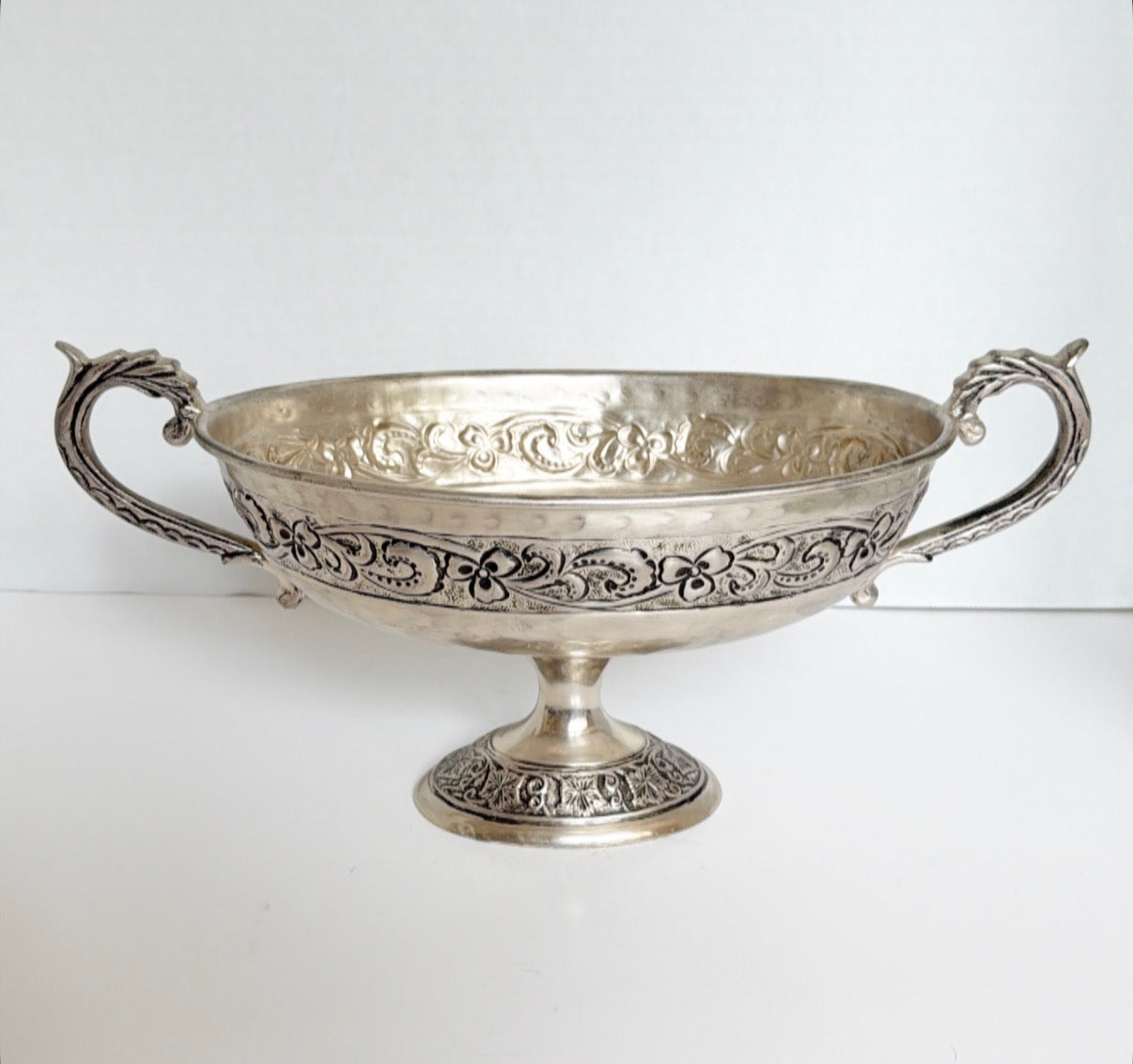 H10 - Silver Plated Oval Footed Compote with Handles