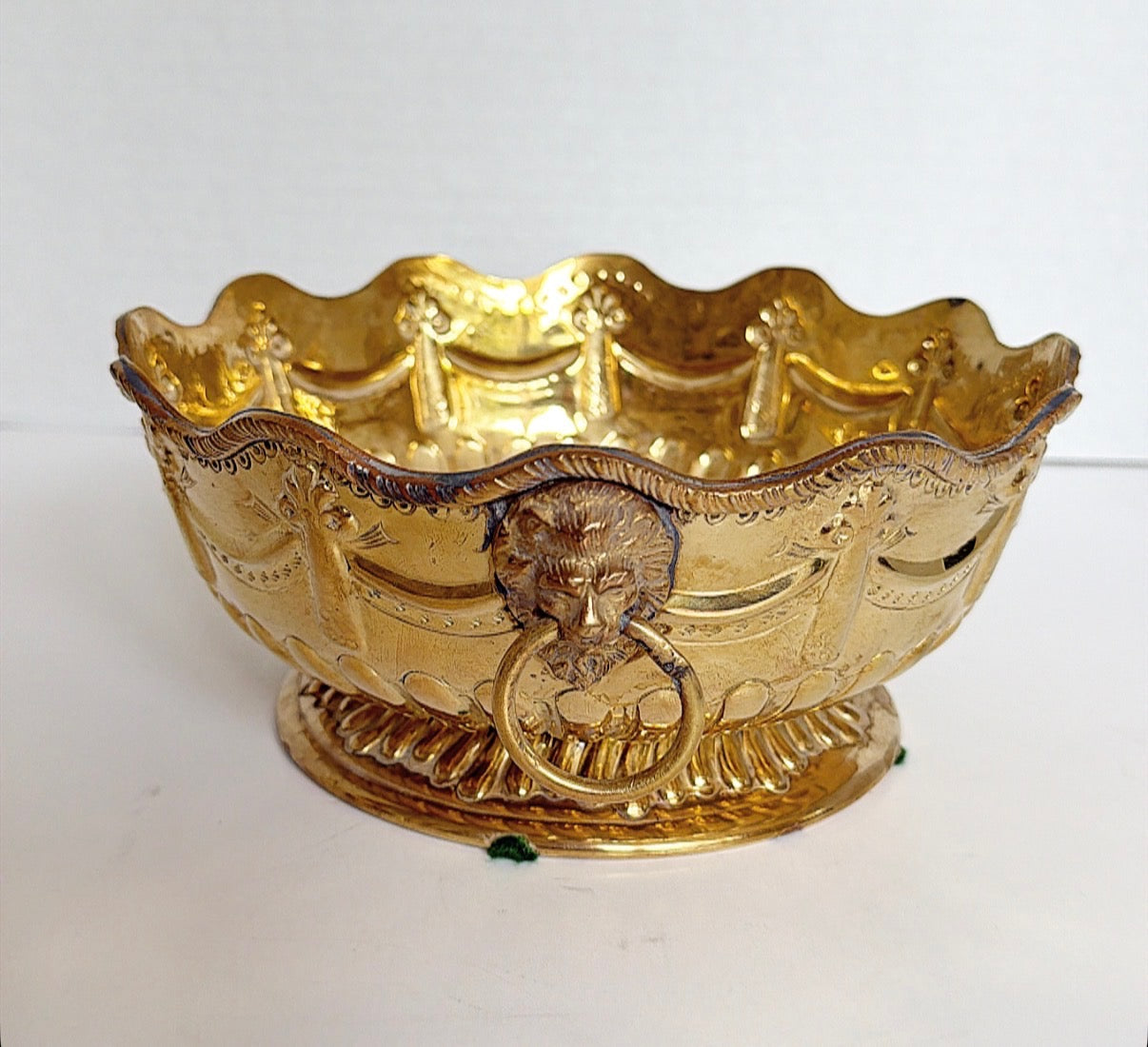 I10 Brass Scalloped  Compote with Lion Head Rings