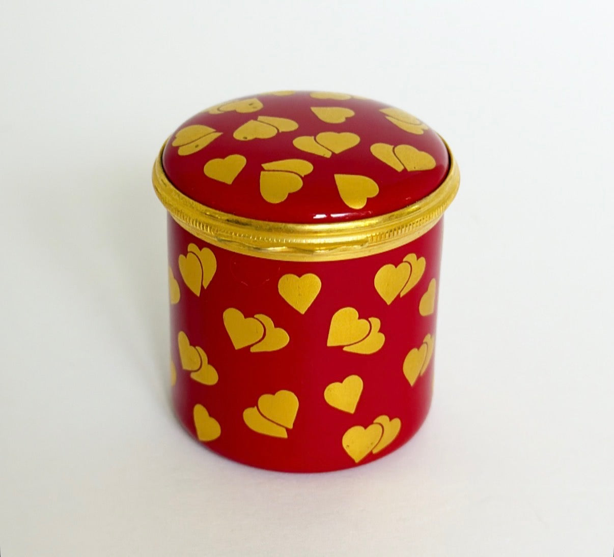 U10 - Trinket Box Halcyon Days Enamels - Red with Gold Hearts