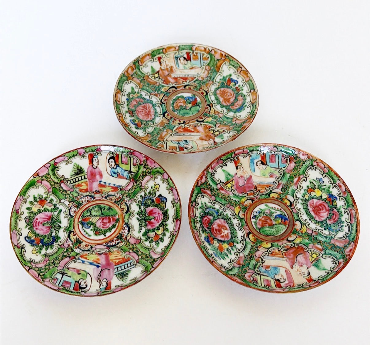 L2 - Set of 3 Rose Medallion Saucers - Antique
