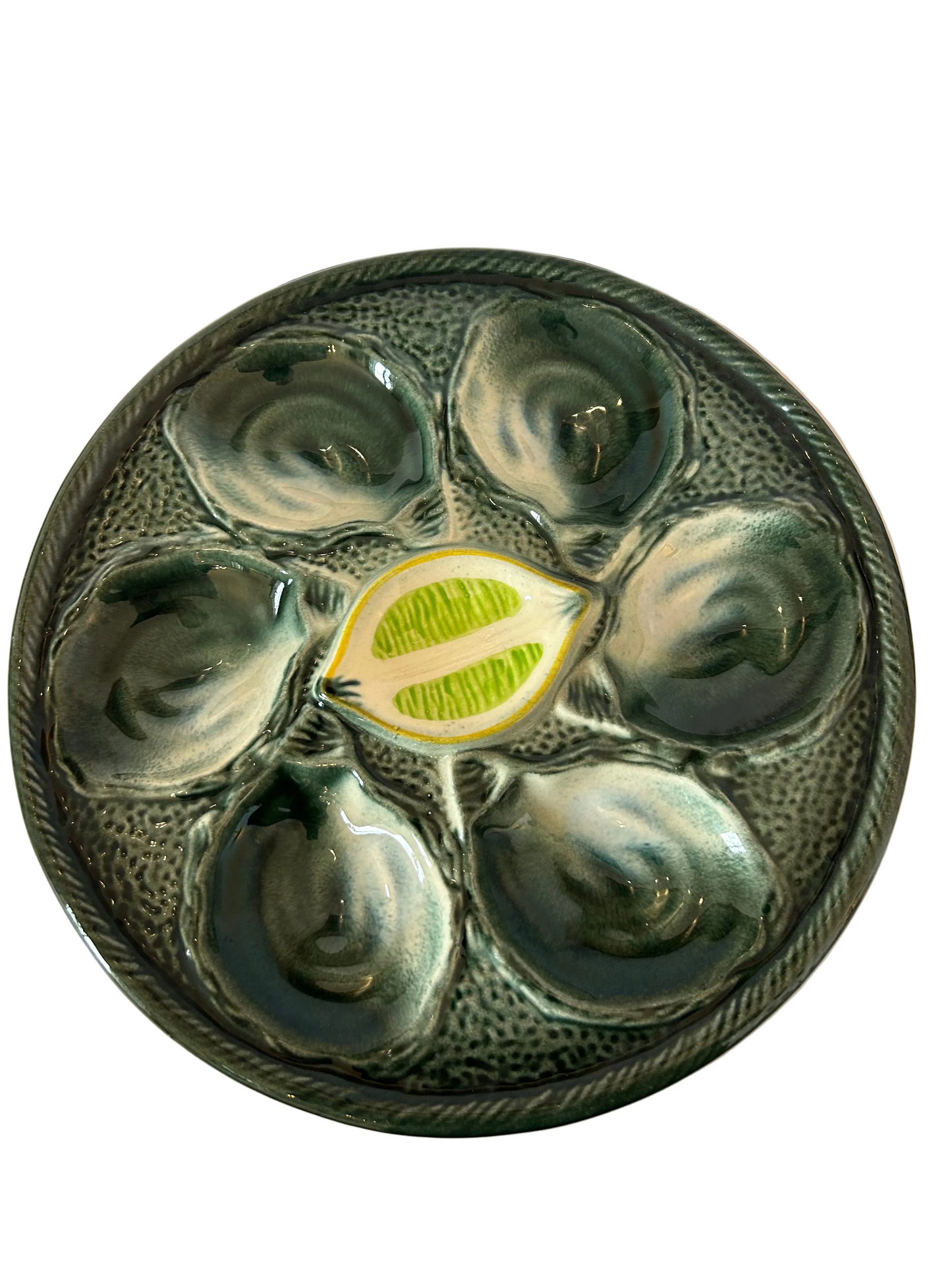 Vintage French Majolica OYSTER PLATE 1930 SAINT CLEMENT - Pair