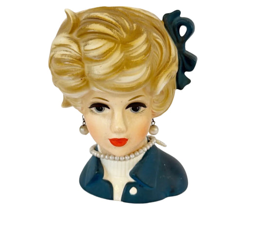 LB8 - Custom Vintage Lady Head Vase - Beaded Tree - 6"