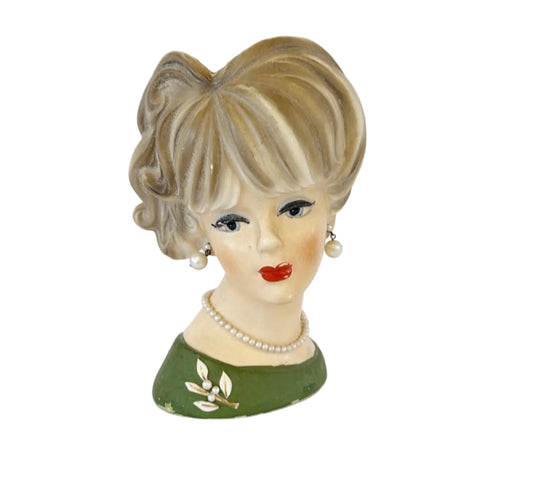 XL2 - Custom Vintage Lady Head Vase - Beaded Tree - 8"