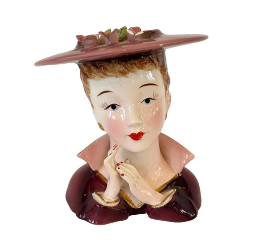 LC11 - Custom Vintage Lady Head Vase - Beaded Tree - 5.5"