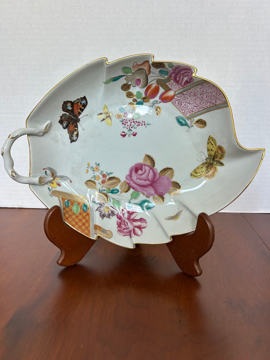 U9 - Vintage large LEAF DISH LOWESTOFT ROSE BY MOTTAHEDEH - MINT