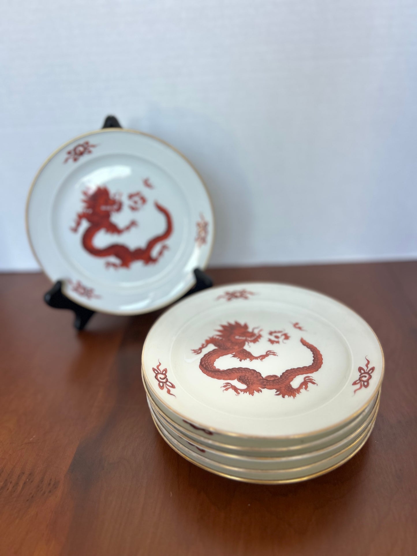 X4 - Meissen Red Dragon Dessert Plates - Set of 6