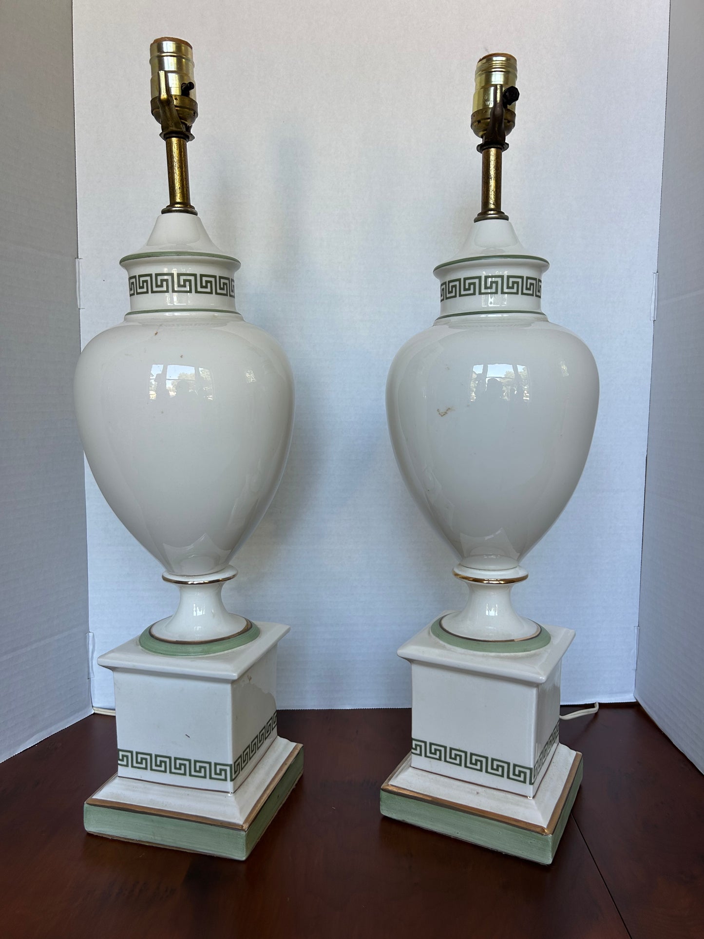 X7 - Pair of Porcelain Greek Key Lamps