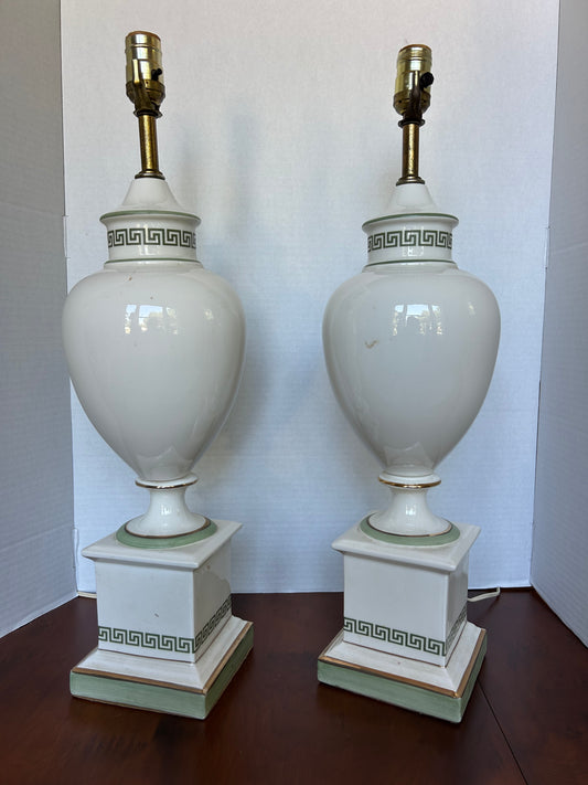 X7 - Pair of Porcelain Greek Key Lamps